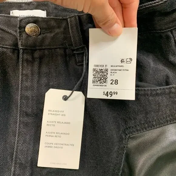 Forever 21 Pants Womens 28 Mixed Media Cargo Faux Leather Paneled Wide Straight - Picture 4 of 13